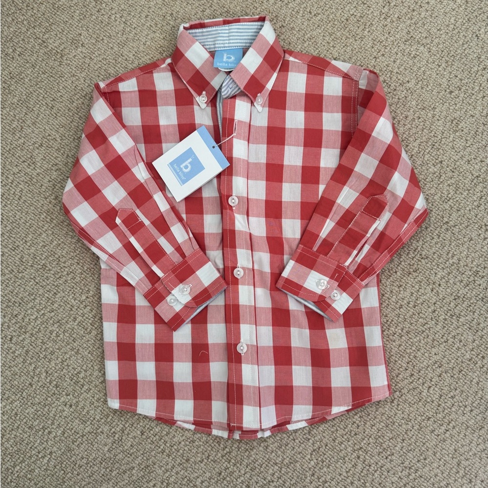 Bella bliss coral check Chapman button down shirt size 2t